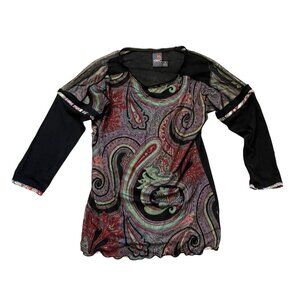 Anac by Kimi Mesh Blouse Top Women's Size Medium Multicolor 90s Paisley Print